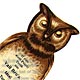This bookmark was made in the US by Whitehead & Hoag of Newark, NJ. It is a celluloid advertising bookmark for Vail Bro's Tooth Powder. It is in the shape of an owl. The back says "Ideal Tooth Powder, Should be had everywhere, or send 25c. to Vail Bros., 816-818-828-822 Cherry St., Philadelphia." The date is 1900 - 1915.