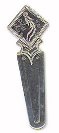 This bookmark is made in Guatemala. It is marked Guatemala 900 on the back. I assume the 900 is the silver content (slightly less than 925 sterling). The top of the bookmark is a picture of a quetzal, the national bird of Guatemala.